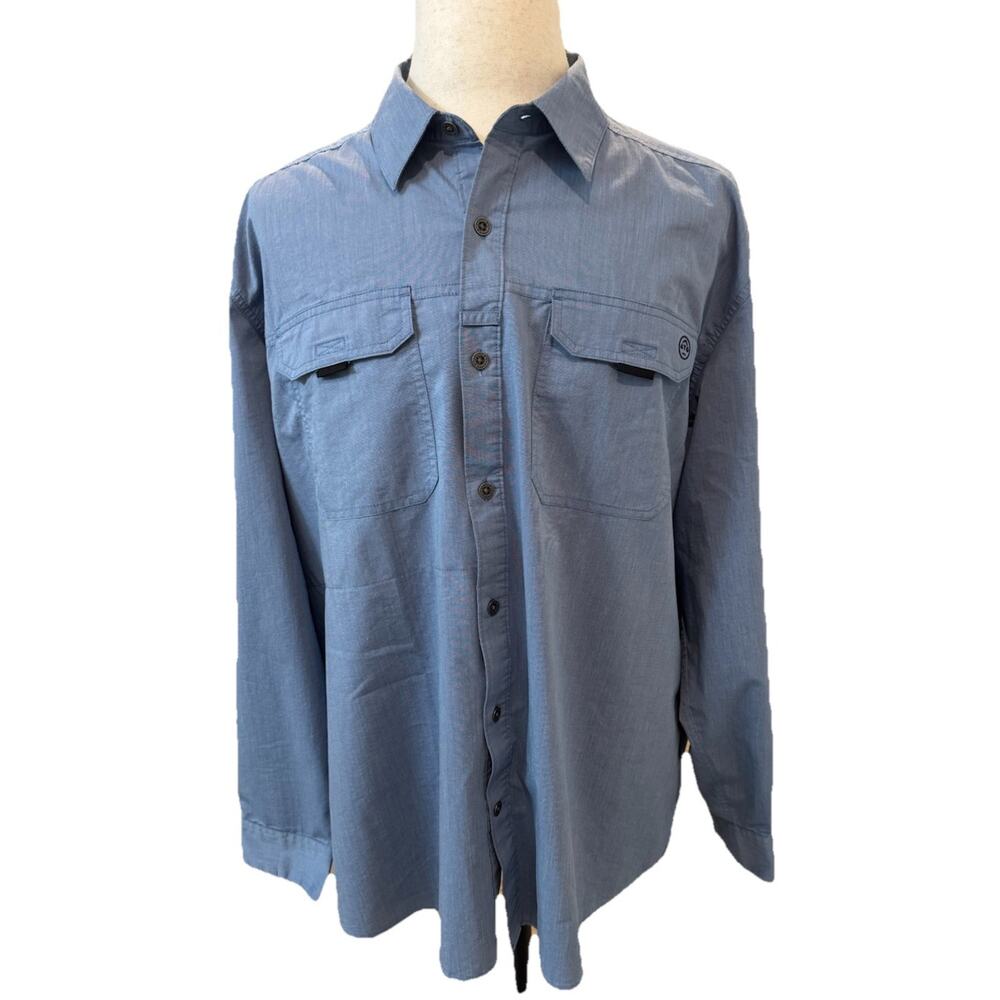 Wrangler ATG All Terrain Gear Men's Outdoor Shirt 2XL Roll Up Sleeves Lt Blue